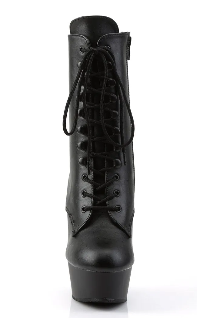 DELIGHT-1020 Black Vegan Leather Ankle Boots