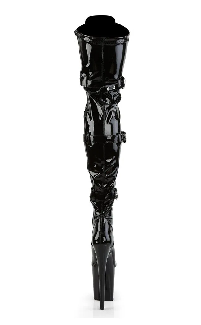 FLAMINGO-3028 Black Patent Thigh High Boots