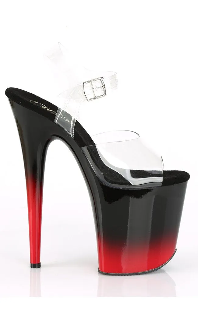 FLAMINGO-808BR-H Clear & Black-Red Heels