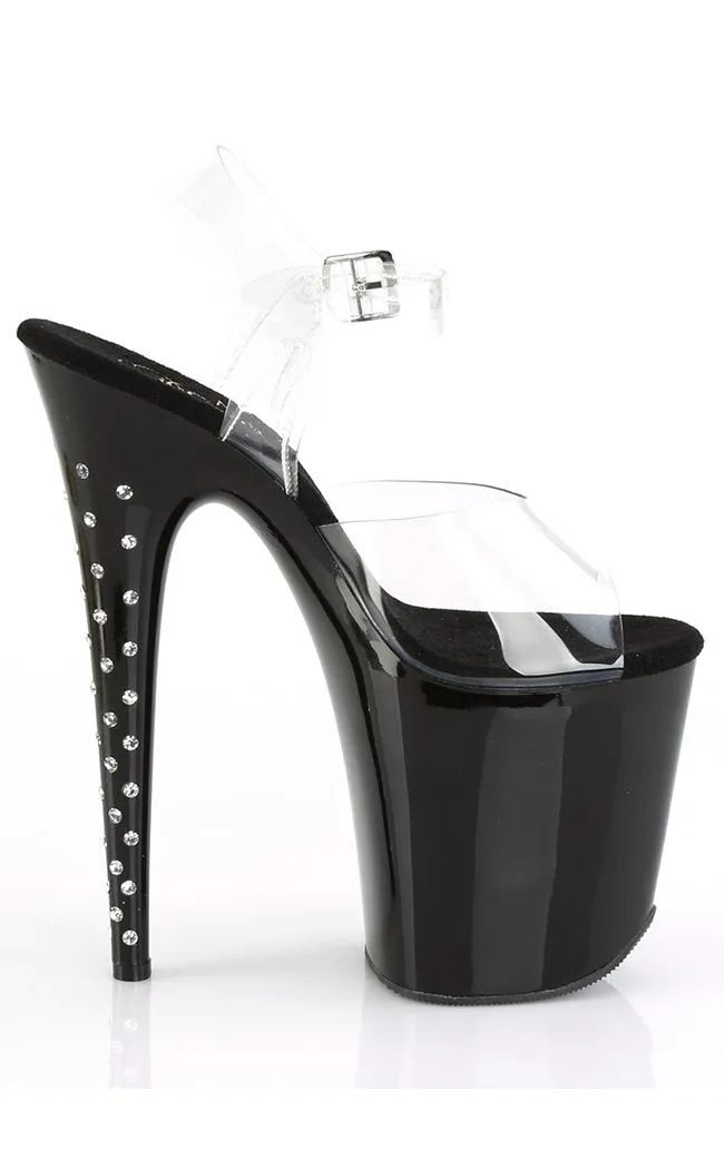 FLAMINGO-808LS Clear & Black Rhinestone Platform Heels