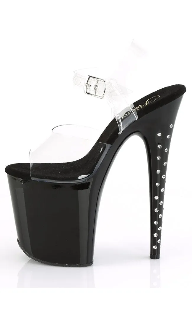 FLAMINGO-808LS Clear & Black Rhinestone Platform Heels