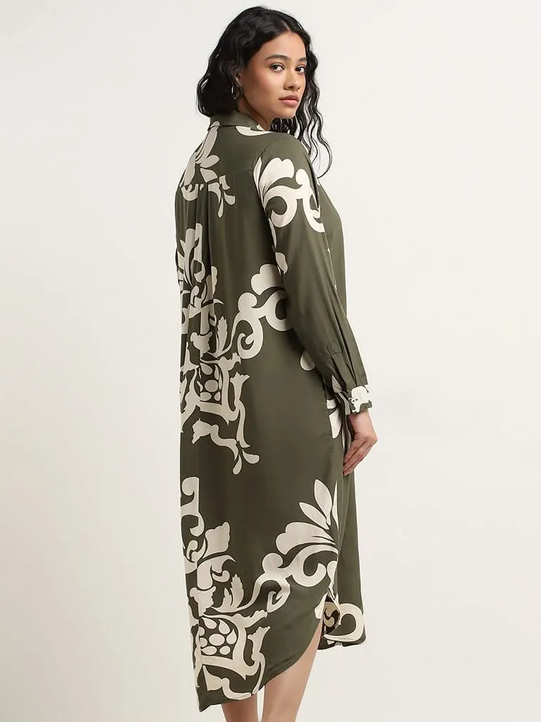 Gia Olive Printed High-Low Shirt Dress