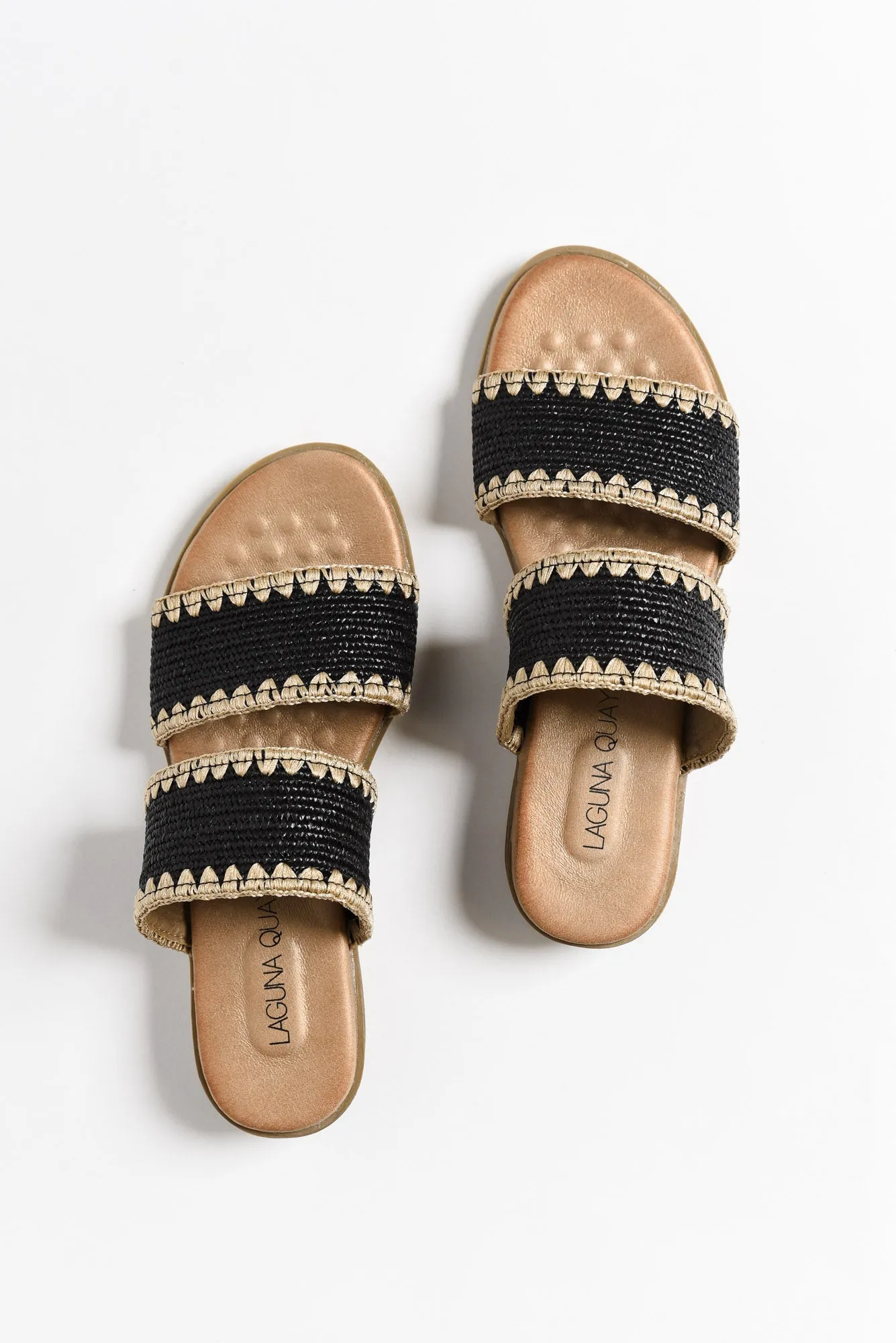 Gister Black Contrast Woven Slide