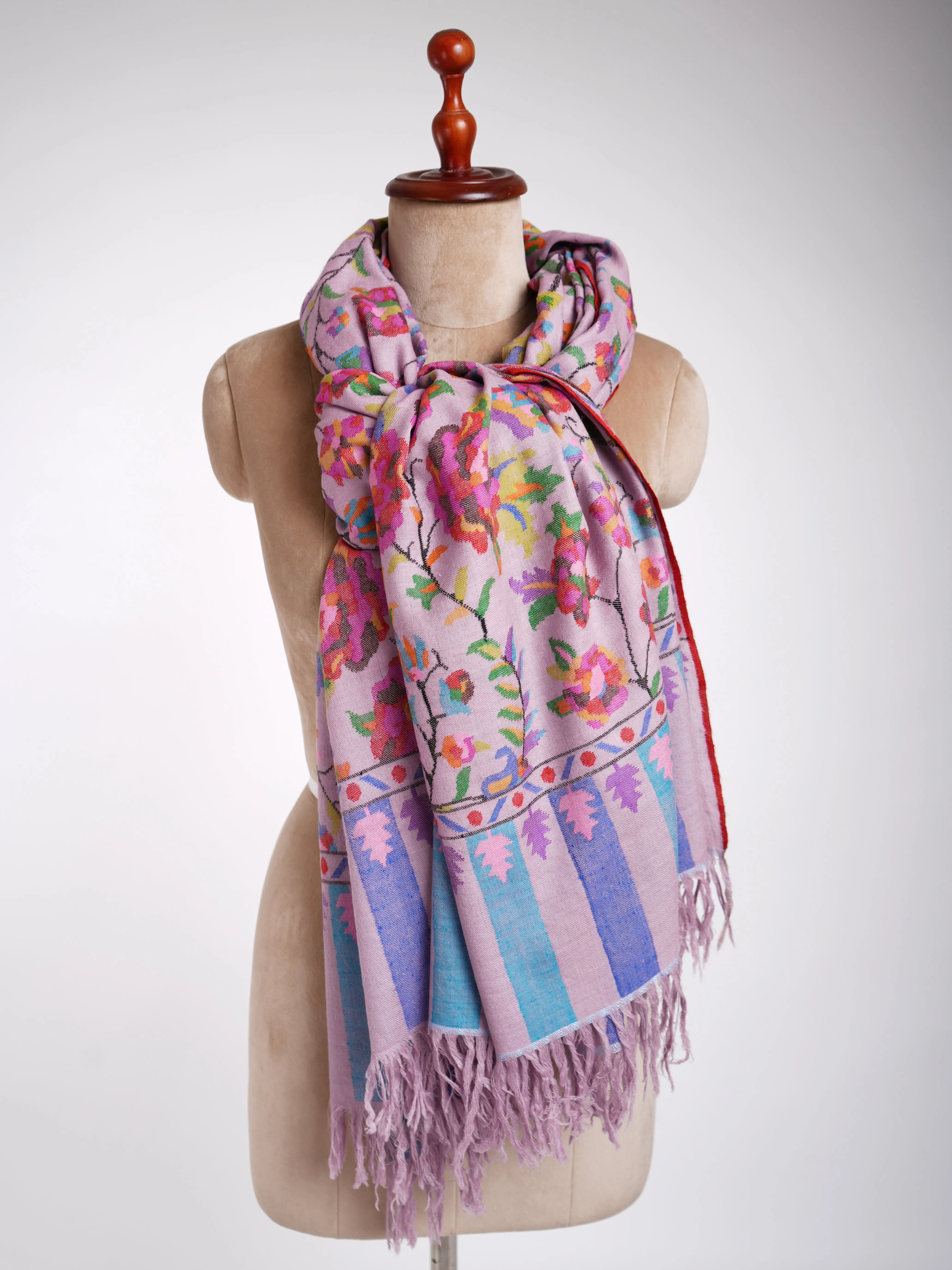 Handloomed Kani Woven Pashmina Wrap Pink