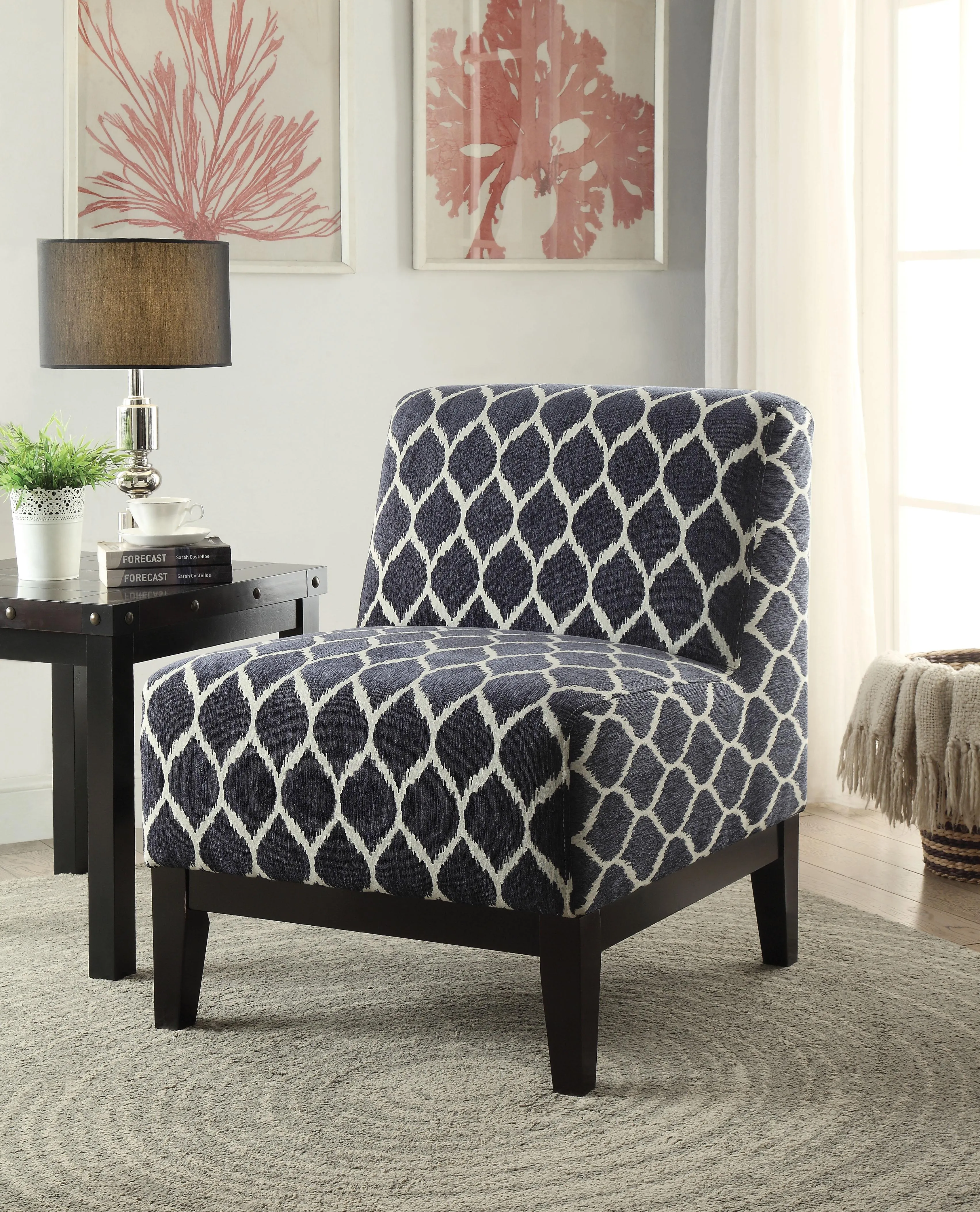 Hinte Dark Blue Chenille Accent Chair