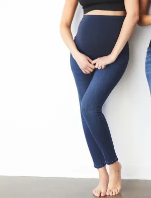 Indigo Blue Secret Fit Belly Stretch Ankle Maternity Jeggings in Dark Wash 2