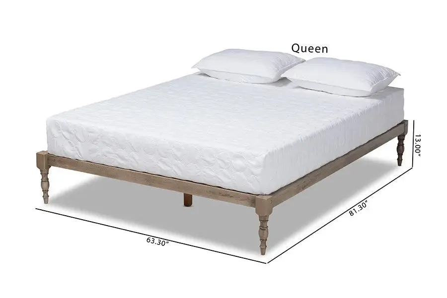 Iseline Antique Grey Wood Platform Bed Frame (Queen)