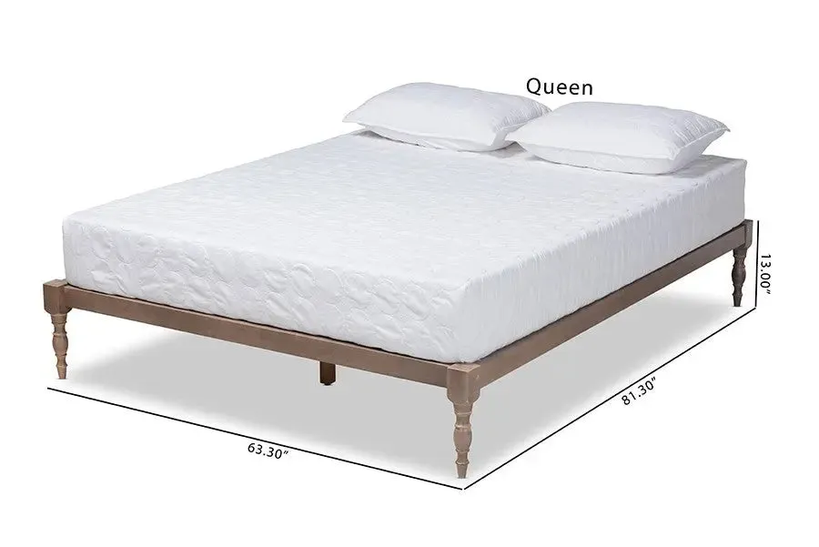 Iseline Antique Oak Wood Platform Bed Frame (Queen)