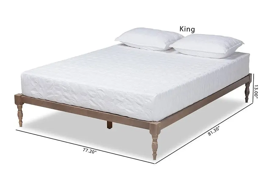 Iseline Antique Oak Wood Platform Bed Frame (Queen)