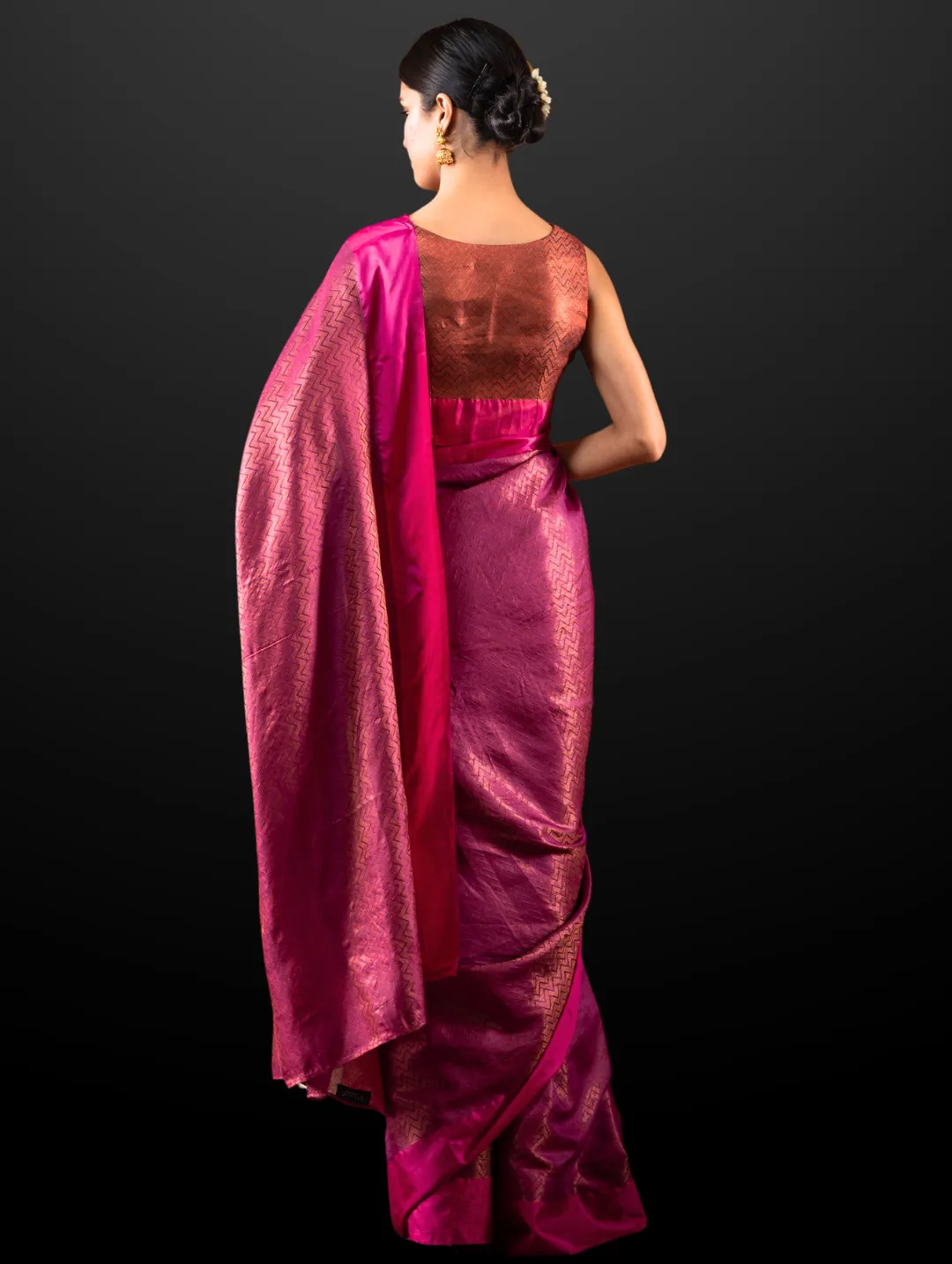 Jazzy Pink Chevron Woven Saree