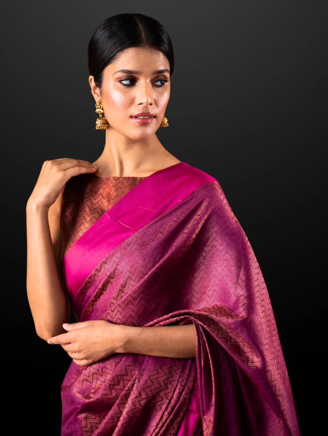 Jazzy Pink Chevron Woven Saree