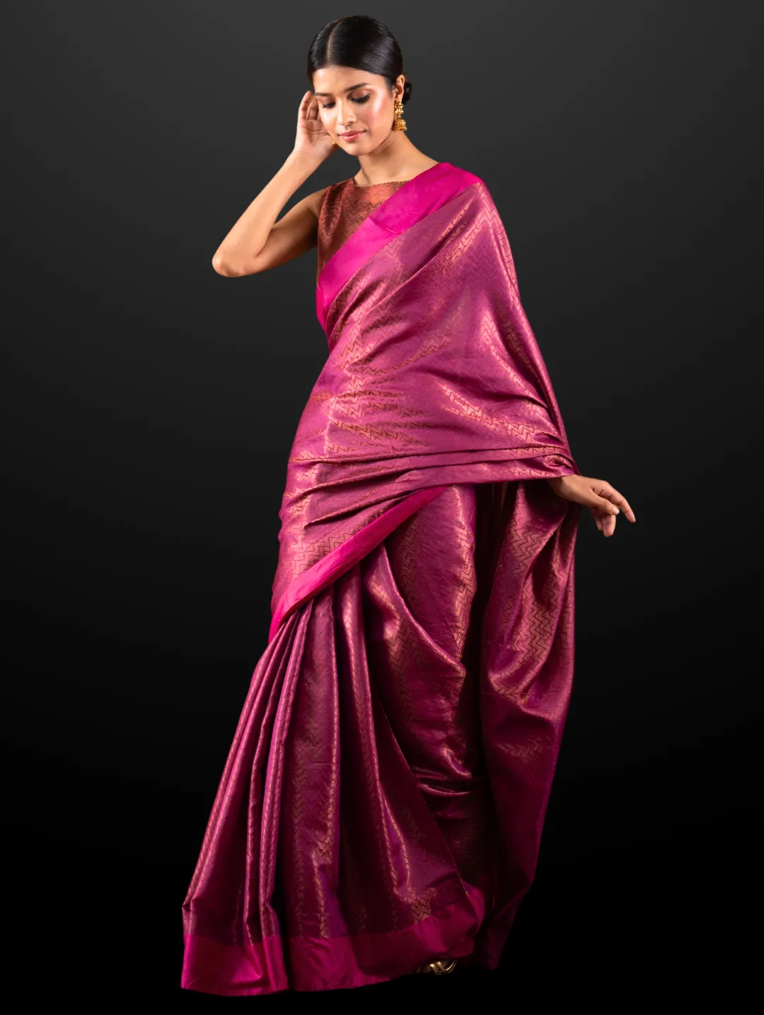 Jazzy Pink Chevron Woven Saree