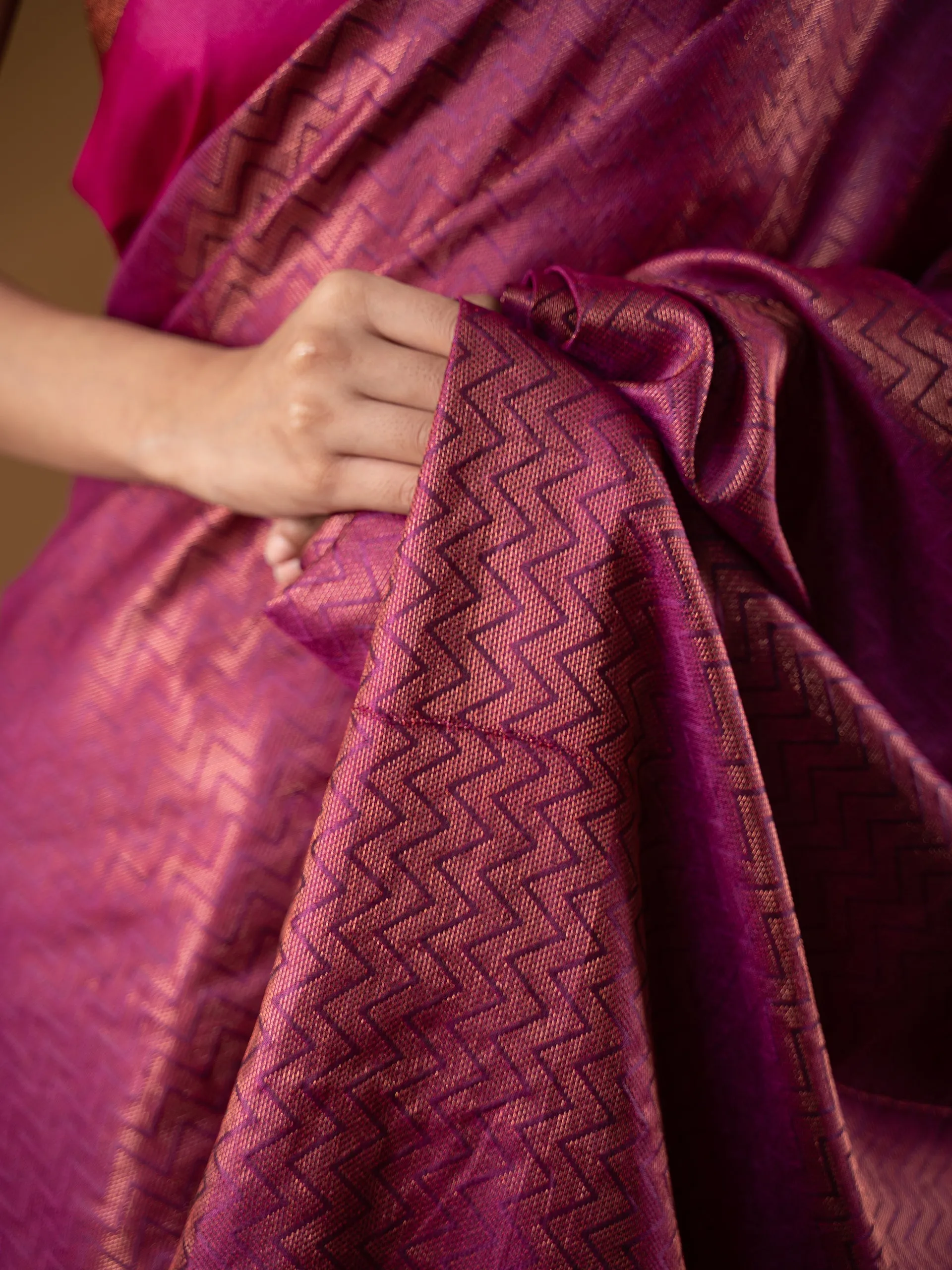 Jazzy Pink Chevron Woven Saree