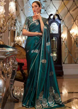 Kaitoke Green Designer Satin Silk Saree