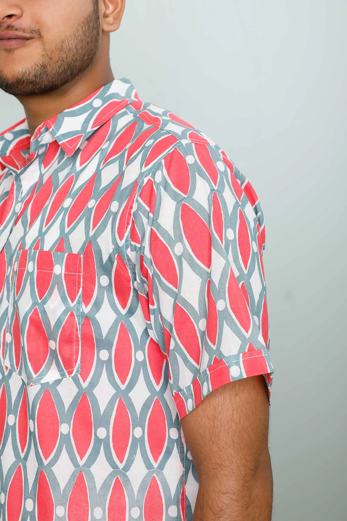 Lakka Printed Shirt (Pink And Grey)