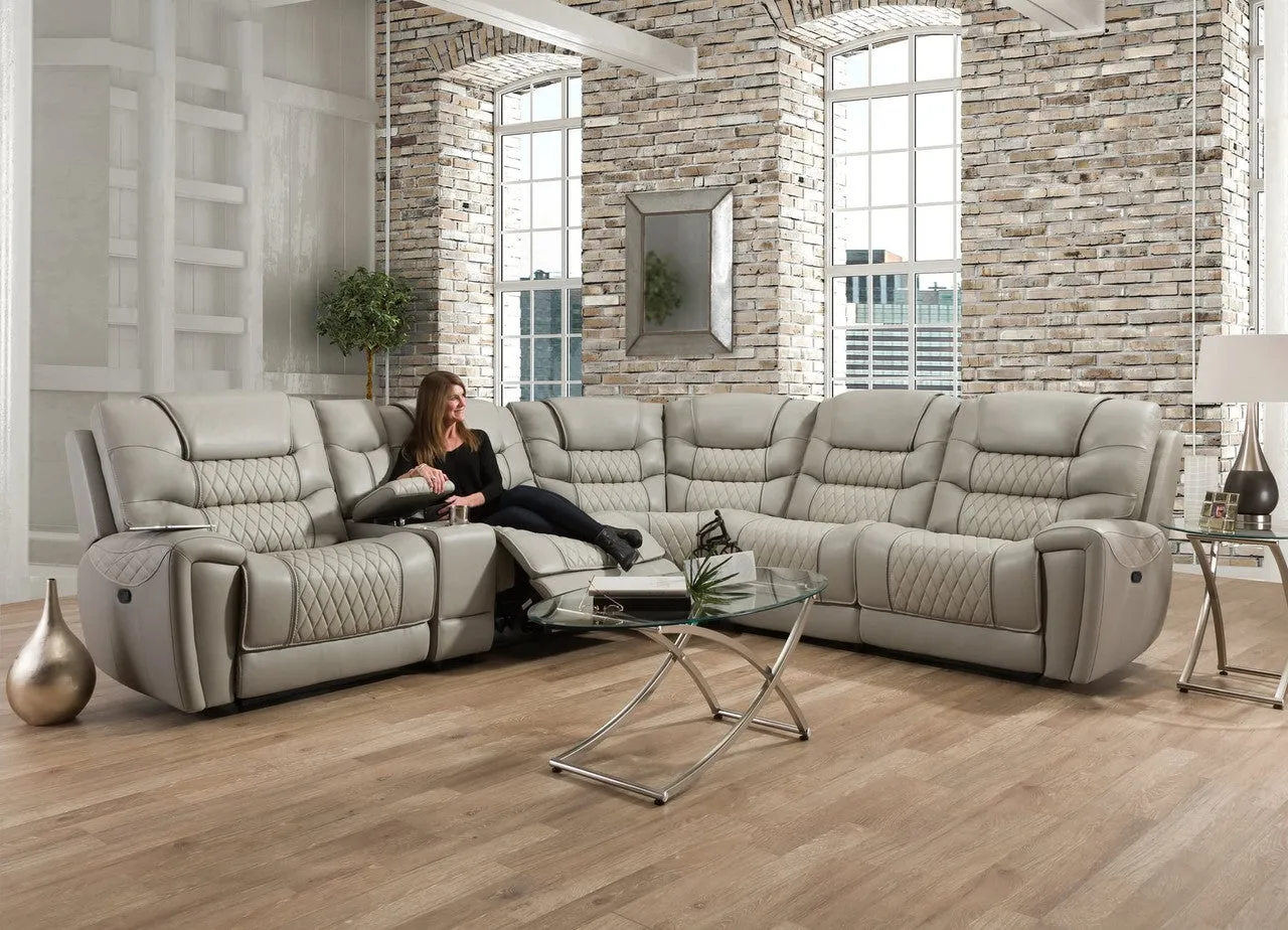 Light Grey and Cream 3 Piece Reclining Sectional