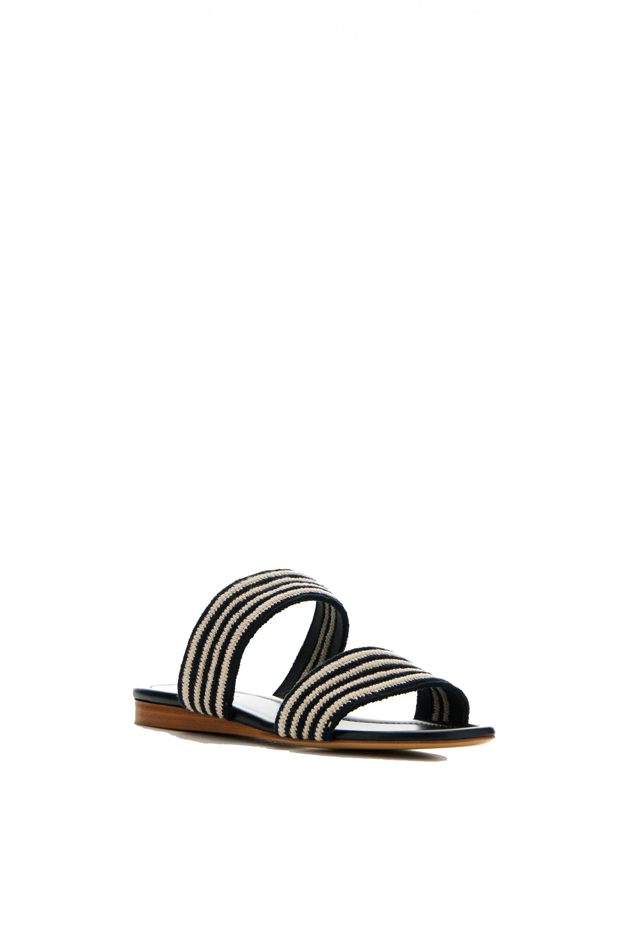 Lora Flat Sandal in Black & White Nappa Leather Crochet