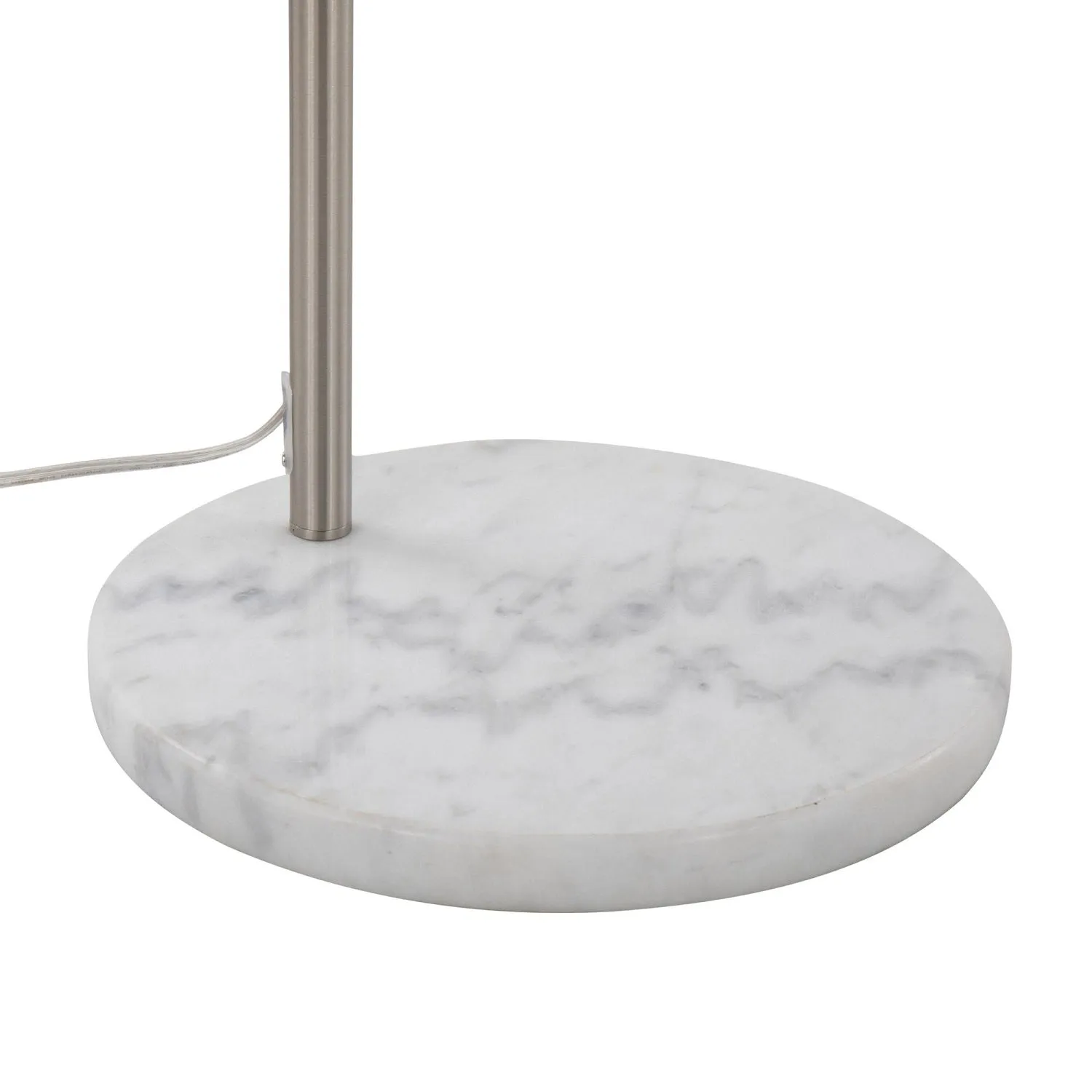 March Contemporary Floor Lamp in White Marble and Nickel with Black Linen Shade by LumiSource