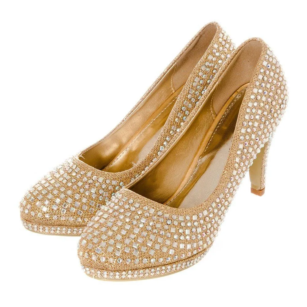 Medium Stiletto Heel Diamante Court Shoe With Small Platform