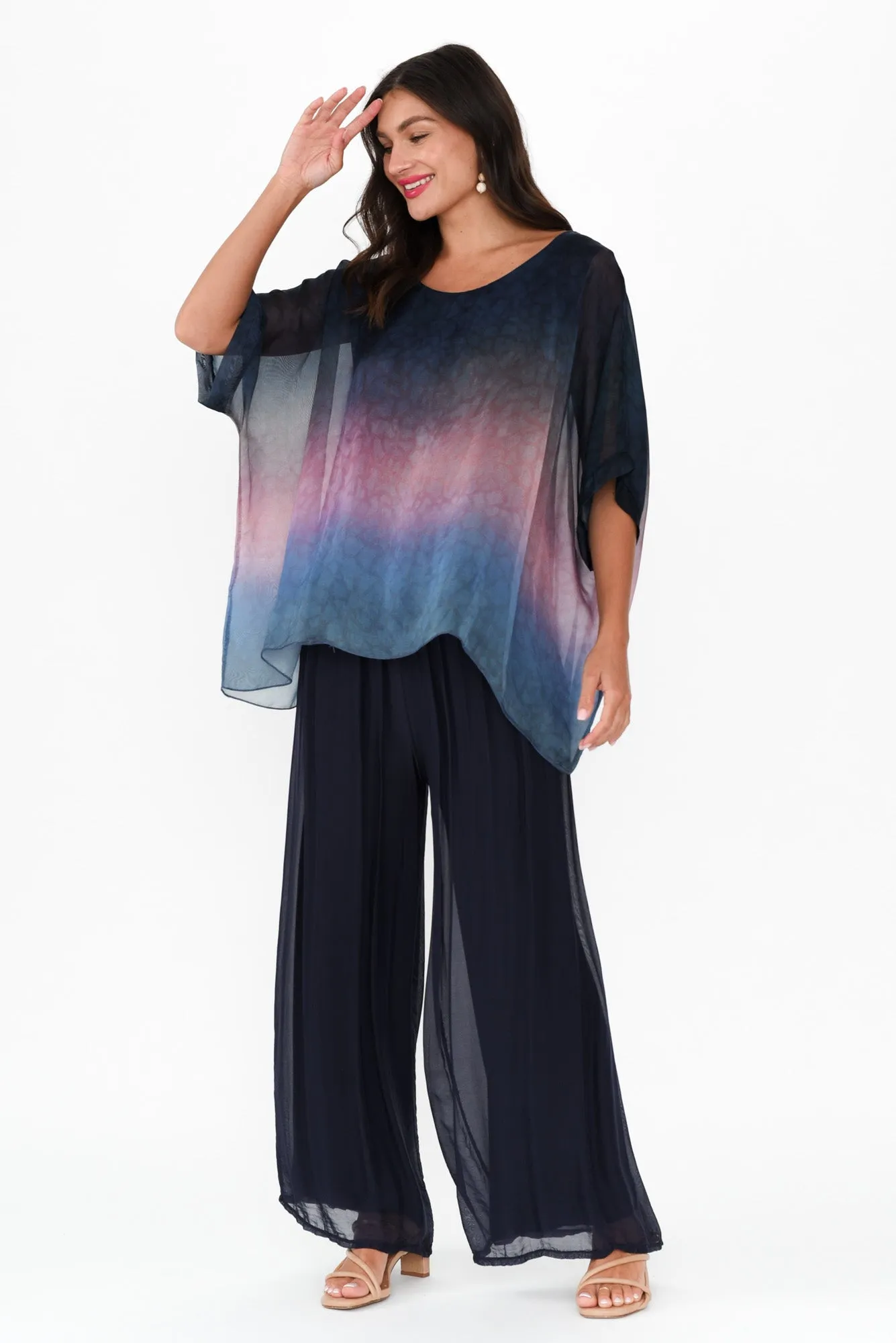 Mercer Navy Abstract Silk Layer Top