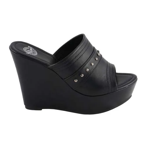 Milwaukee Leather MBL9408 Women's Black Open Toe Fashion Casual Platform Wedges with Rivet Details