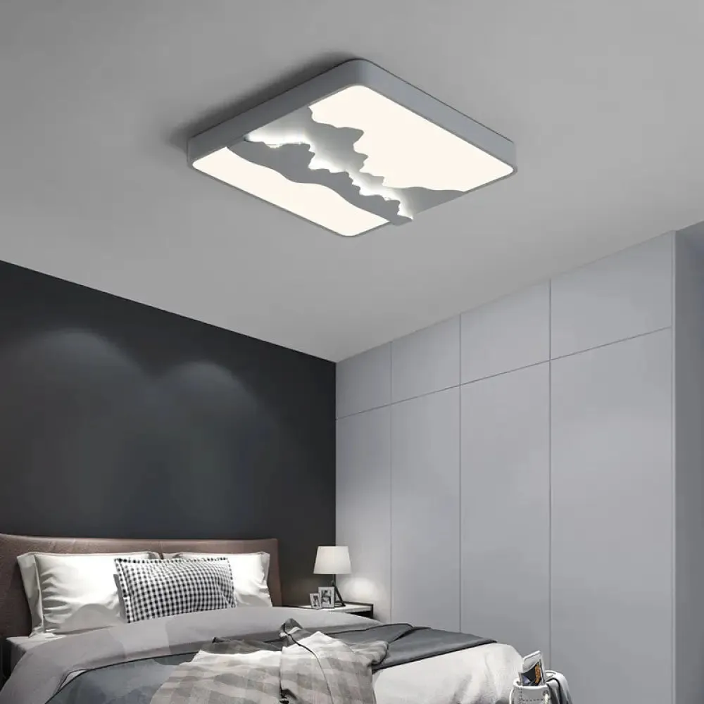 Modern Gray/White Metal LED Flush Mount Ceiling Lamp - 16"/19.5" Wide, Warm/White Light