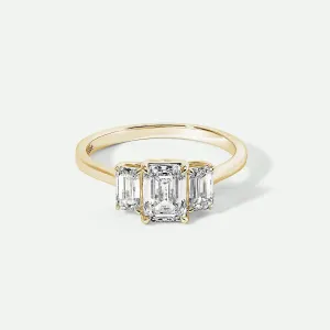 Murphy | 9ct Yellow Gold 1.56ct tw Emerald Cut Lab Grown Diamond Three Stone Ring