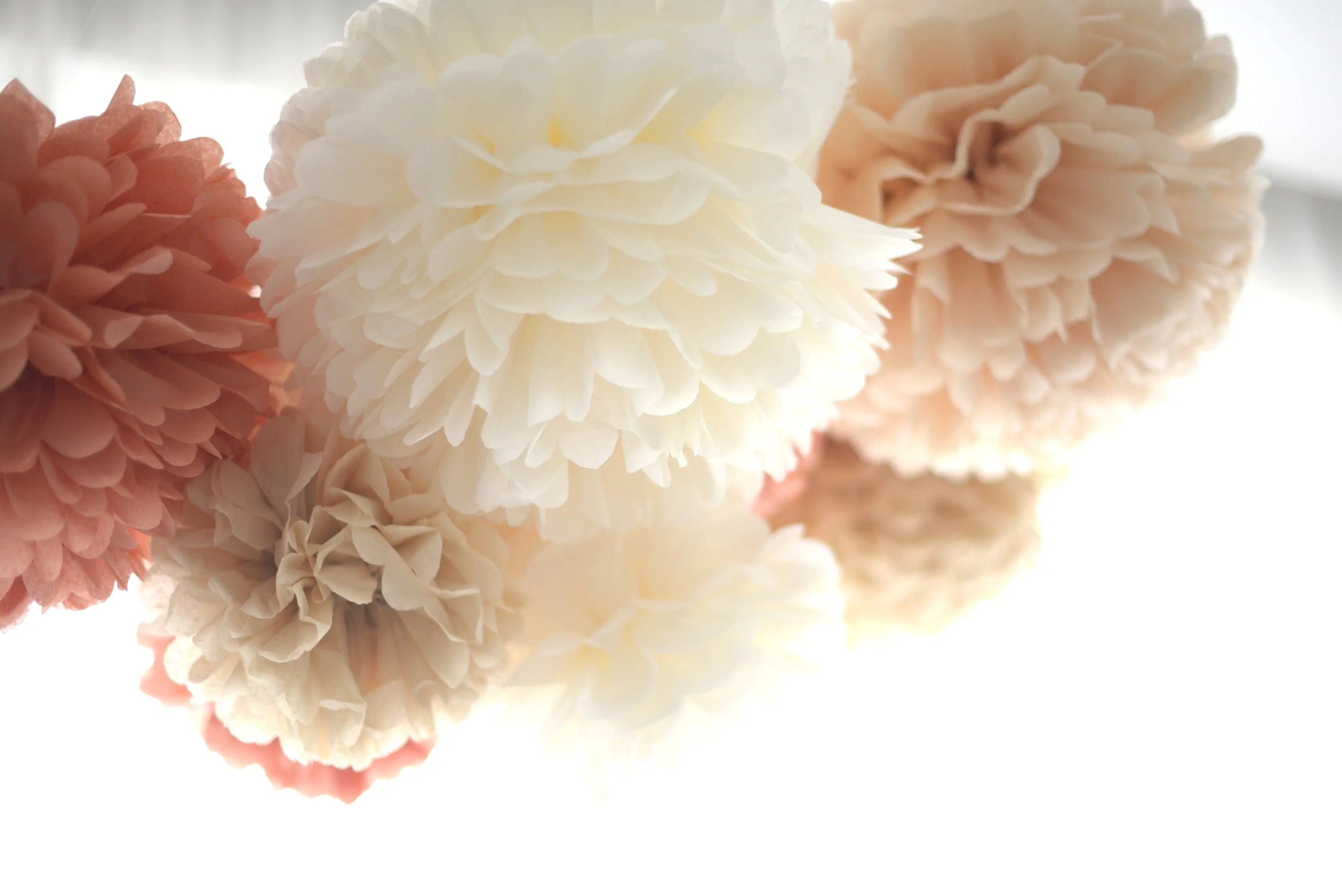 Neutral pom poms set - 15 mixed sizes party set