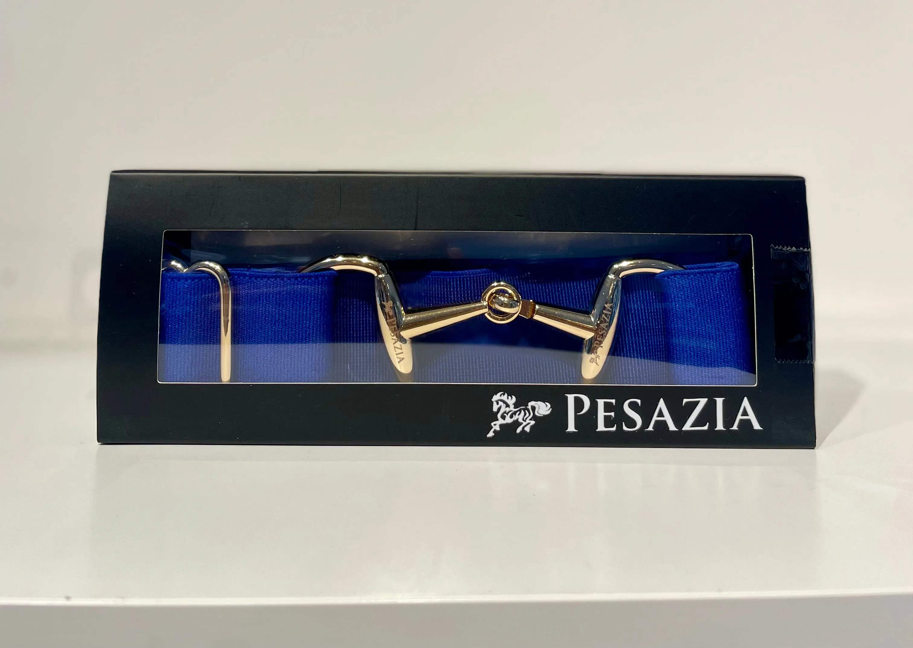 Pesazia - Logo Stretch Bit Belts - Navy w/ Gold Snaffle Bit