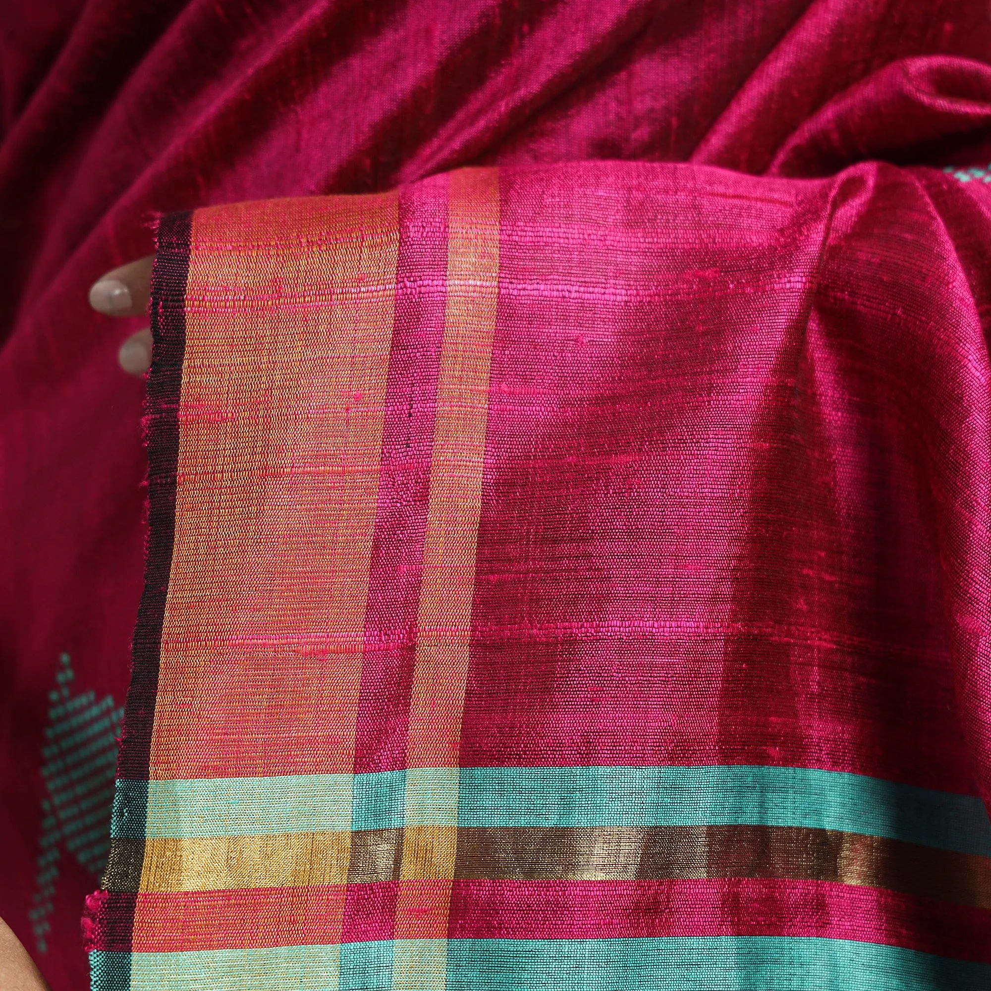 Pink - Bhagalpuri Handloom Desi Tussar Silk Zari Border Saree