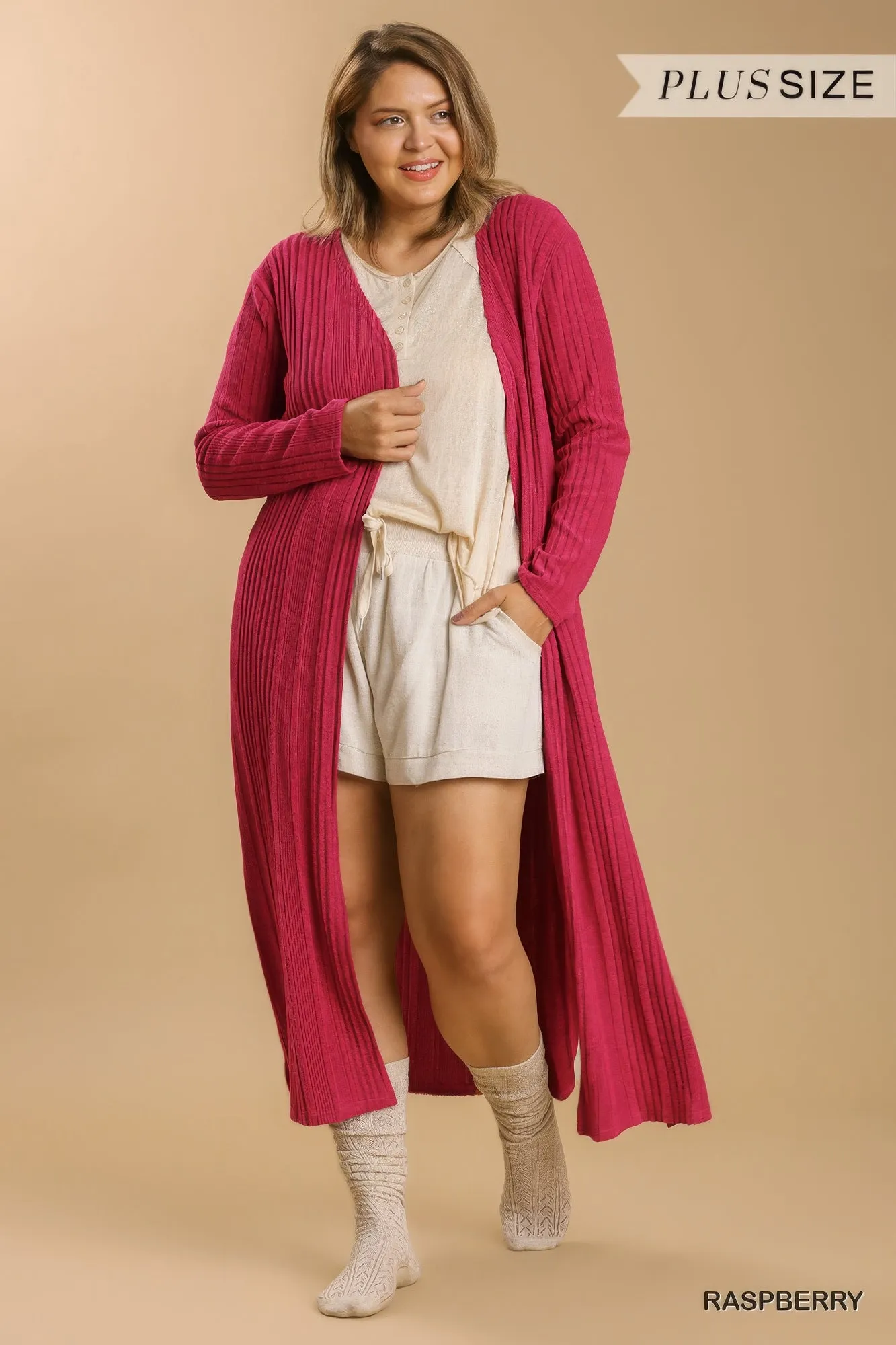 Plus Size Open Front Long Body Cardigan