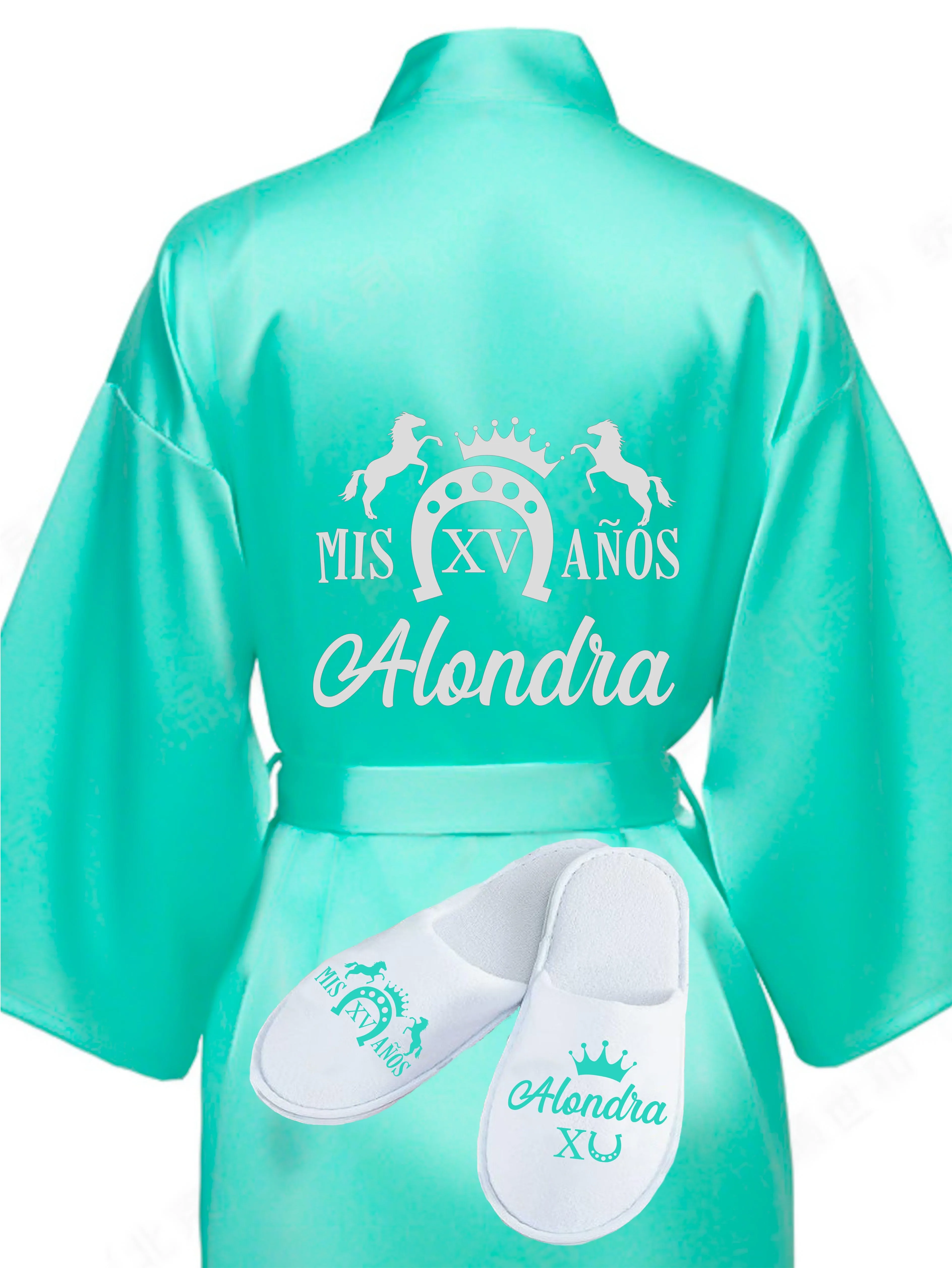 Quinceanera Mint with Silver robe with slippers