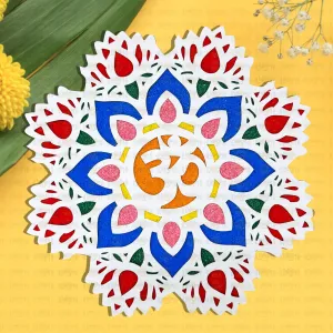 Rangoli Stencils | Rangoli Stencils for Door Entrance Rangoli Making Frame for Diwali Decoration Item for Home Decor - Om Wooden MDF Rangoli Cutouts for Pooja Room Diwali (12 Inch)