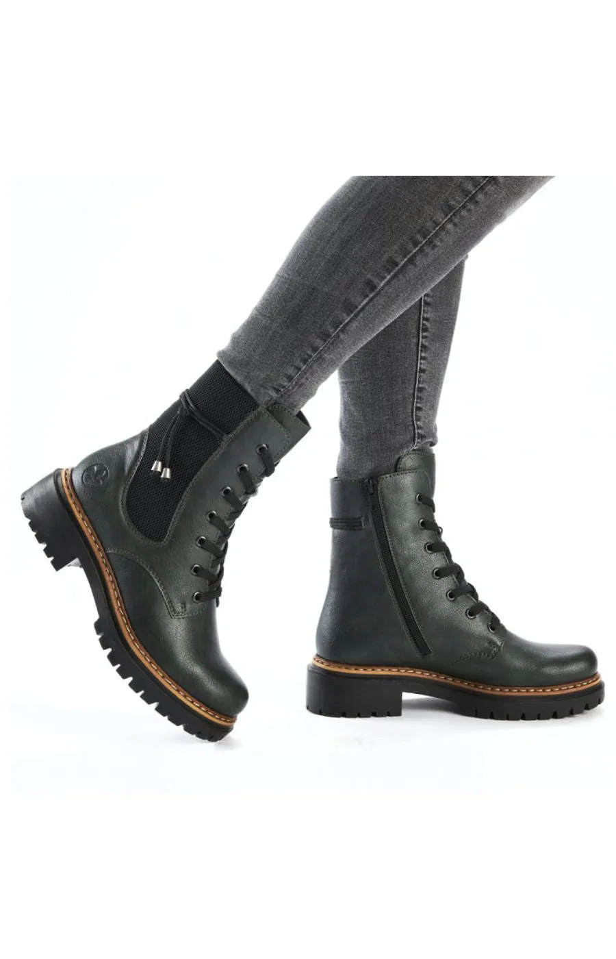 Rieker Biker Lace Up Boot in Green