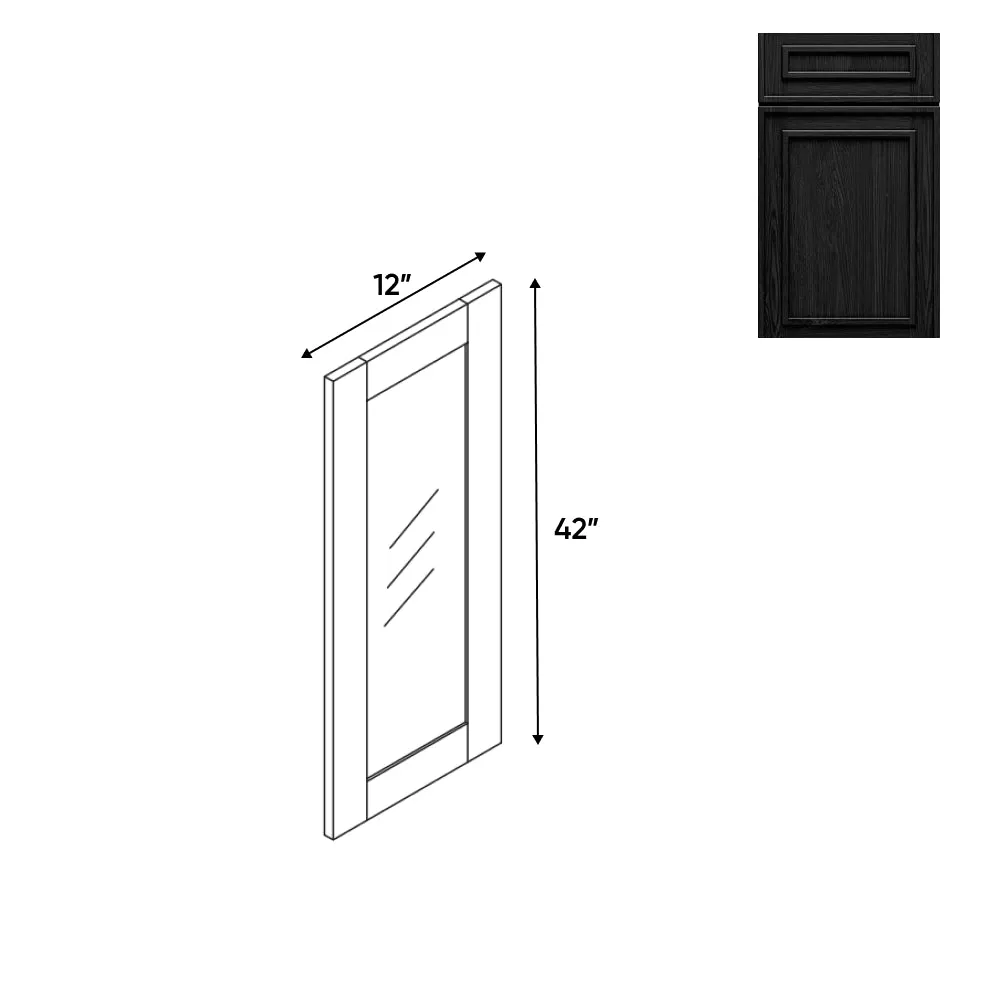 RTA - Elegant Shaker Black - 12"W x 42"H x 0.75"D - Wall Molding Glass Door with 1 Door