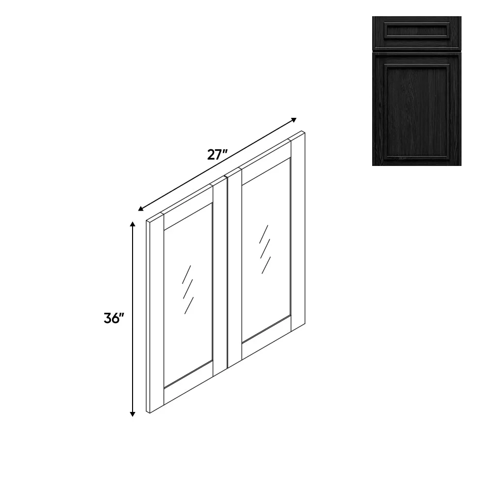 RTA - Elegant Shaker Black - 27"W x 36"H x 0.75"D - Wall Molding Glass Door with 2 Door