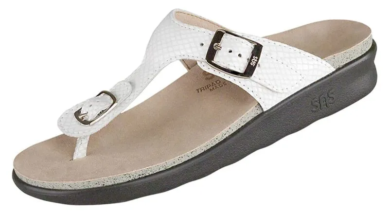 SAS Women's White Snake Sanibel T-Strap Slide Sandal-SANIBEL212-Made in USA-Brandy's Shoes