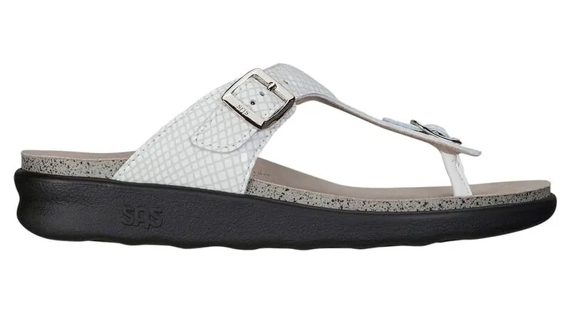 SAS Women's White Snake Sanibel T-Strap Slide Sandal-SANIBEL212-Made in USA-Brandy's Shoes