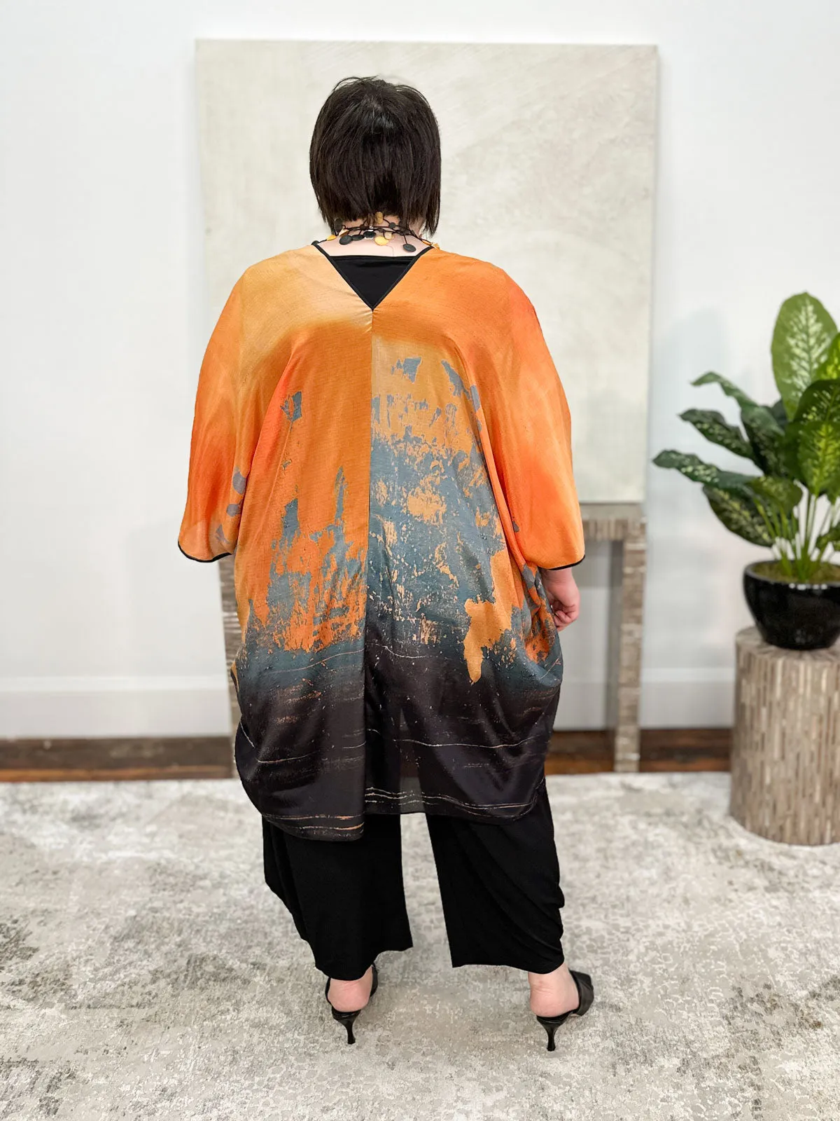 Silk Long Kimono, Sienna Skies