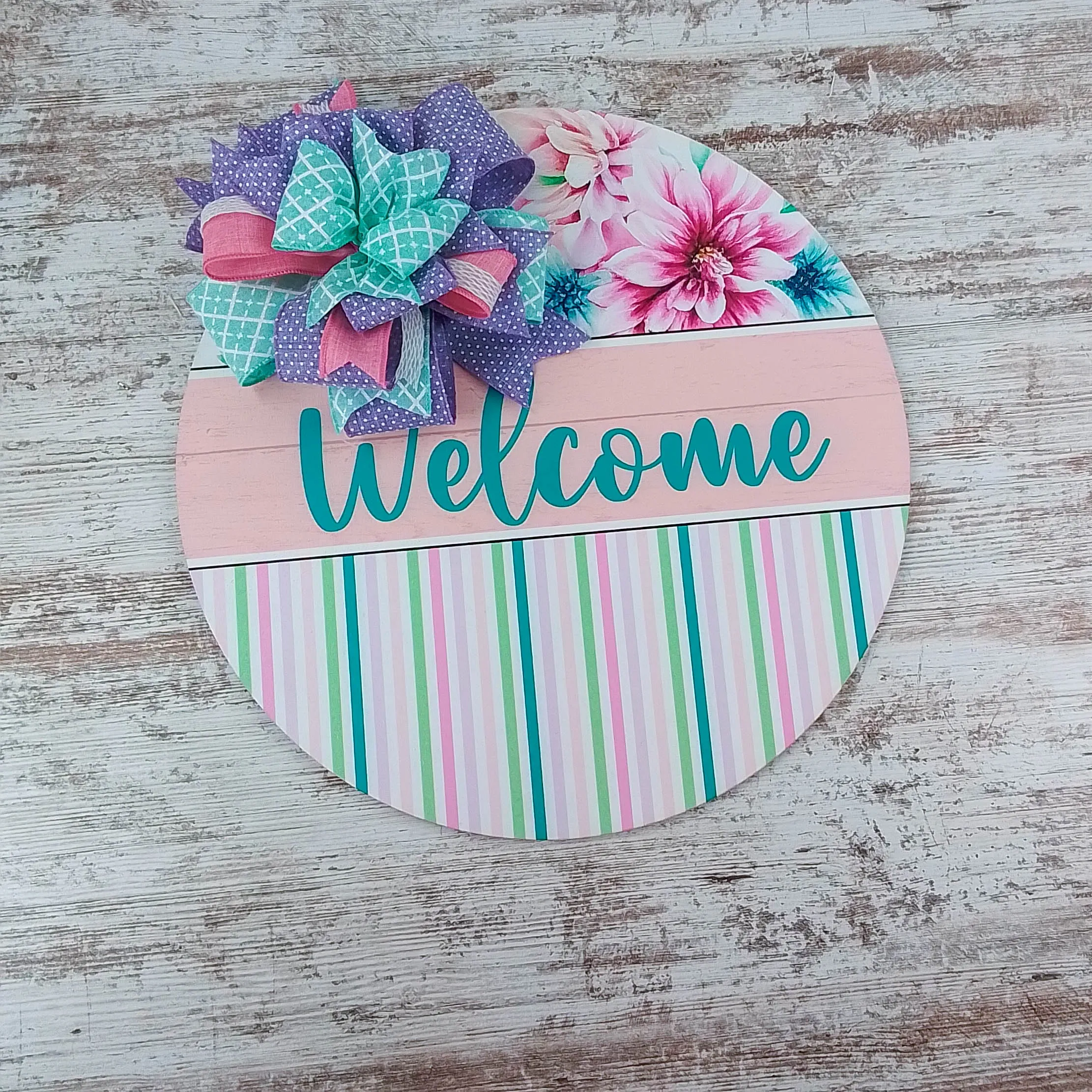 Spring Door Hanger, Pastel Welcome Sign, Birch Wood Floral Decor