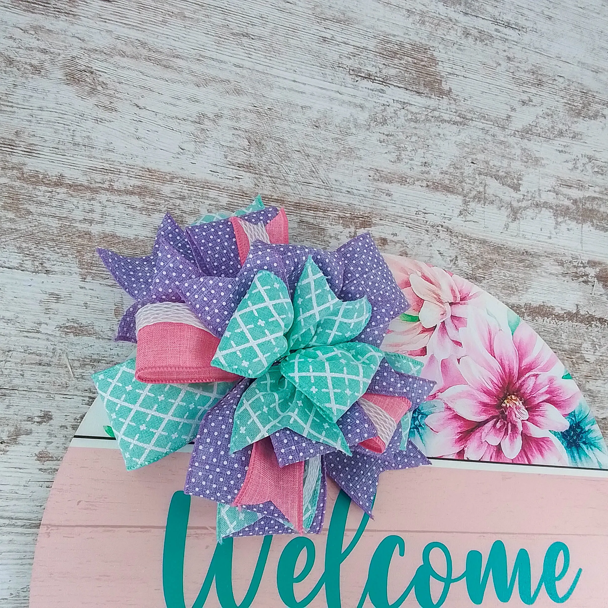 Spring Door Hanger, Pastel Welcome Sign, Birch Wood Floral Decor