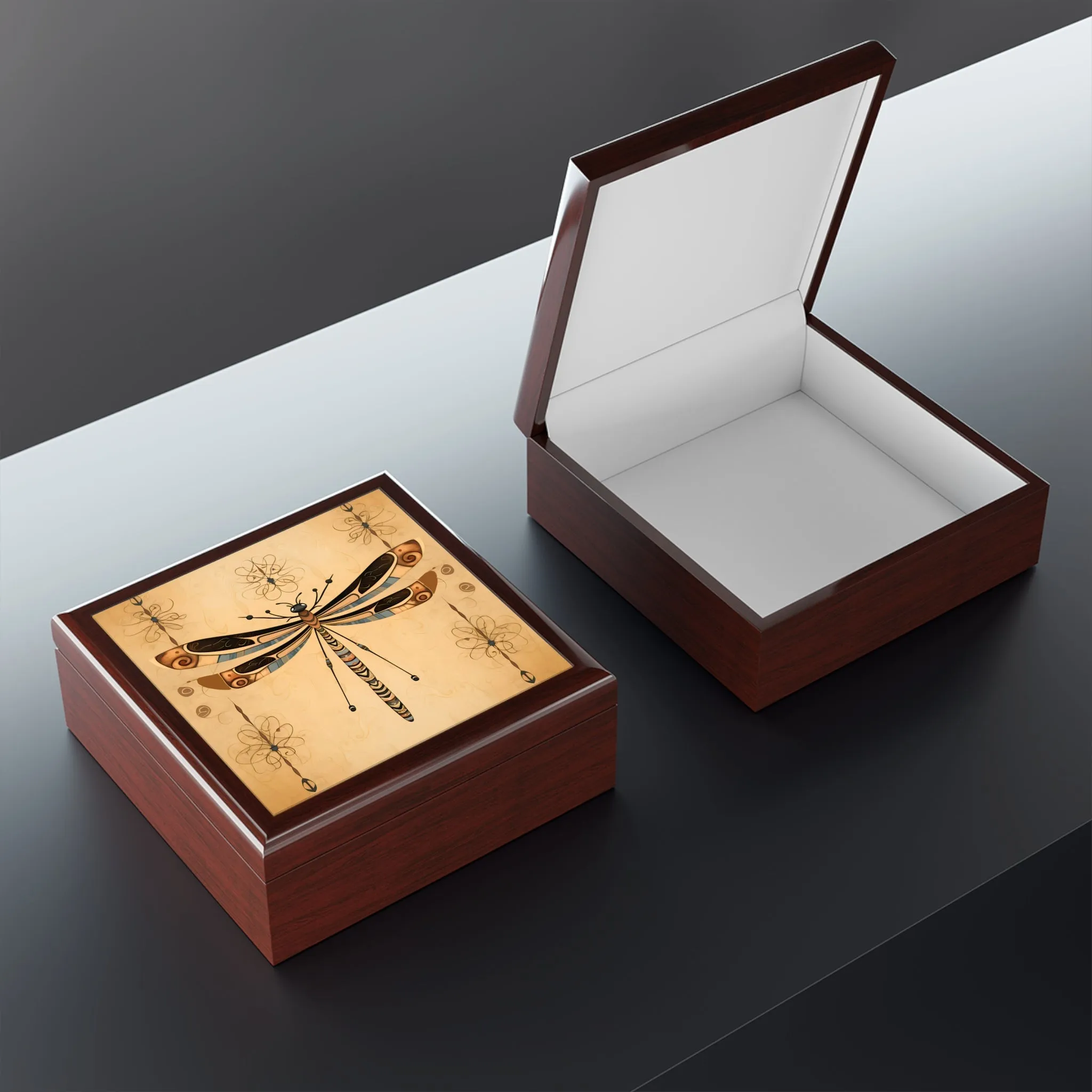 Tribal Style Dragonfly Art Print Gift and Jewelry Box