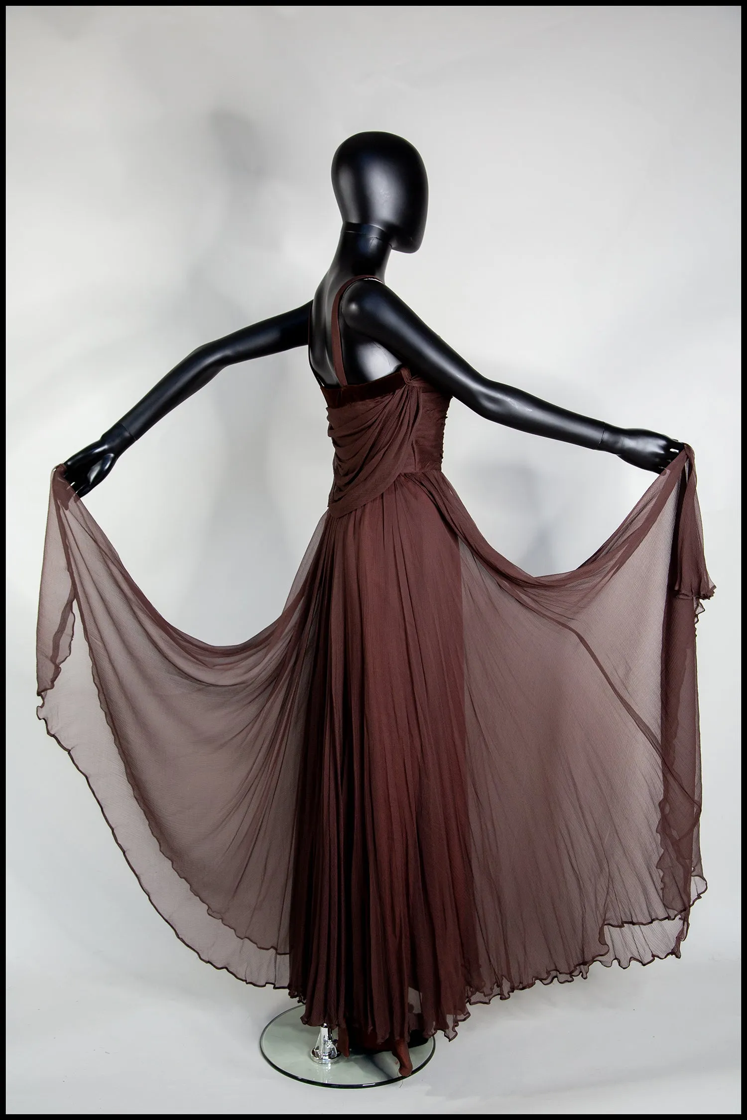 Vintage 1950s Dark Brown Silk Chiffon Maxi Dress