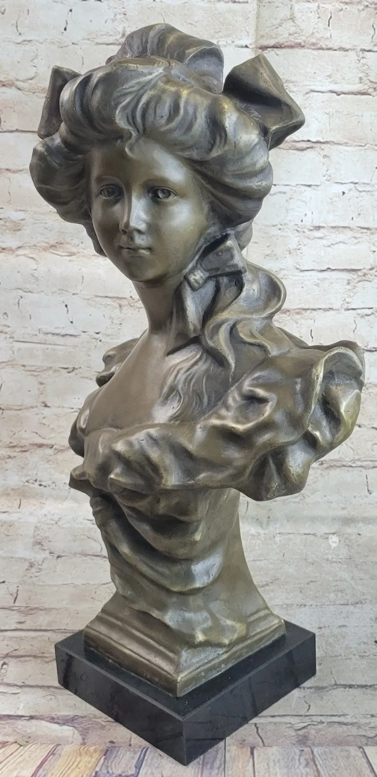 Vintage Art Nouveau Female Bronze Bust Floral Design On Signed Collector Edition