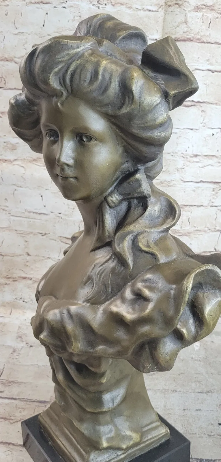 Vintage Art Nouveau Female Bronze Bust Floral Design On Signed Collector Edition