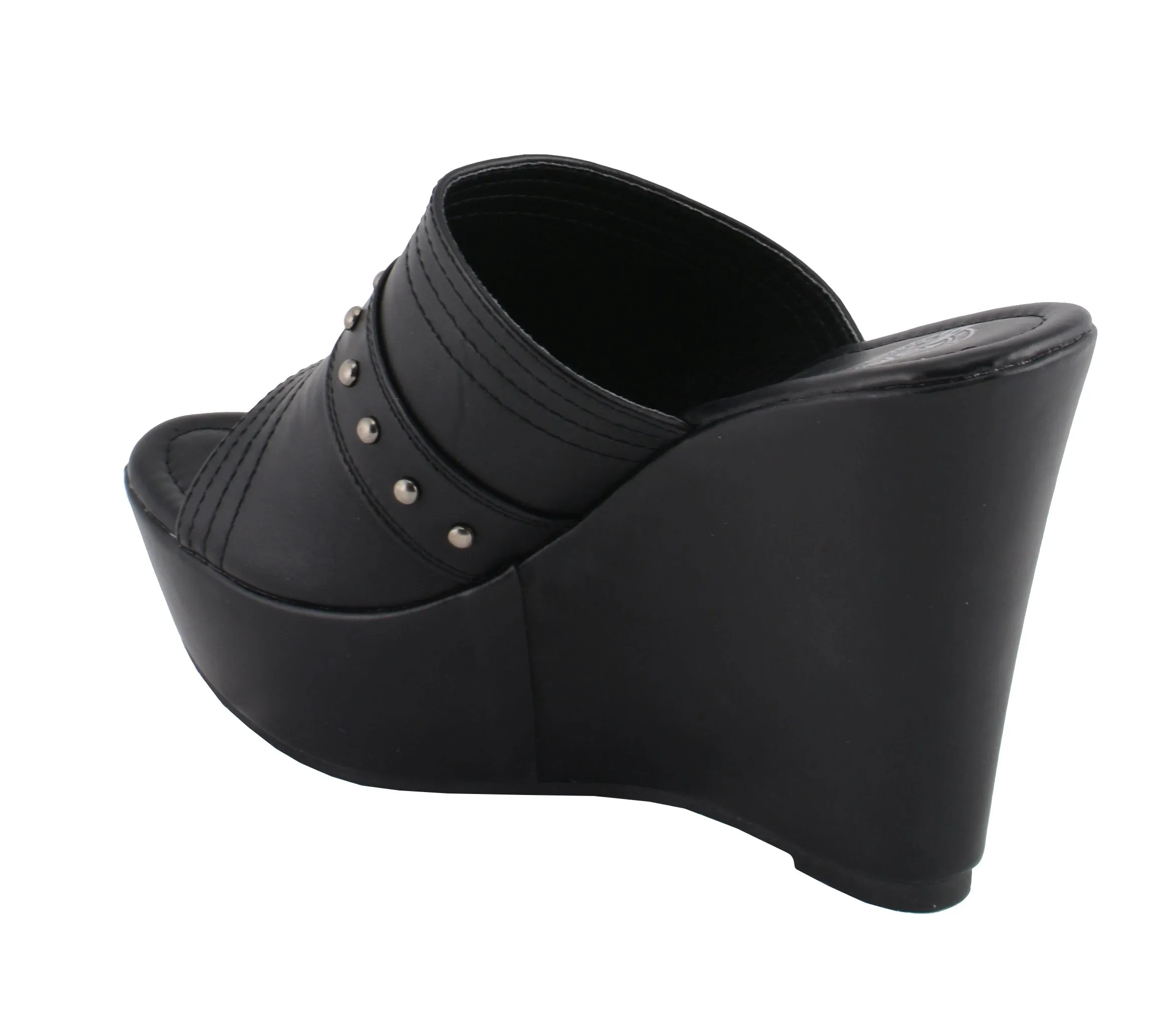 Women Open Toe Wedge W/ Rivet Detail