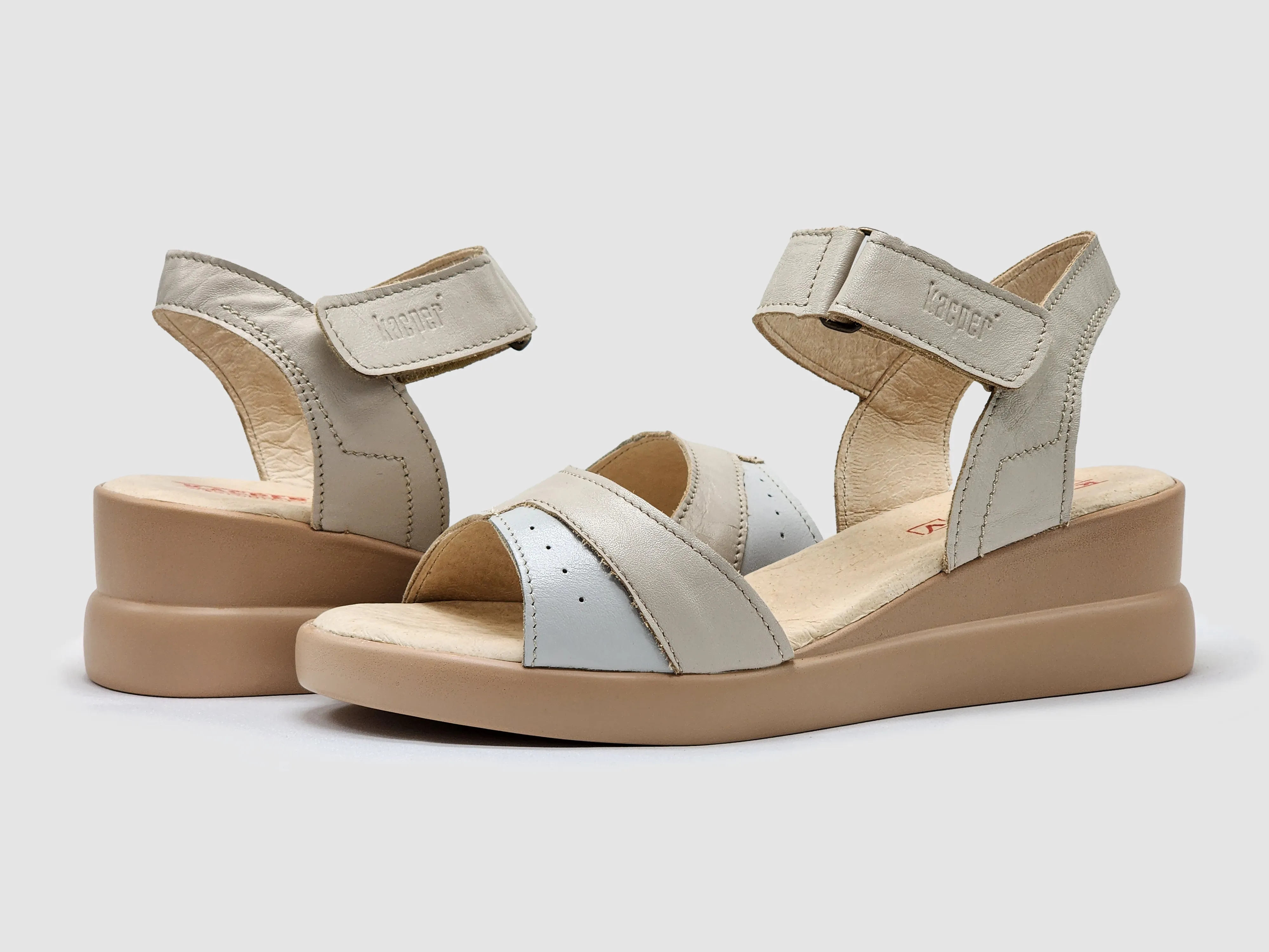 Women's Summer Leather Sandals - Beige