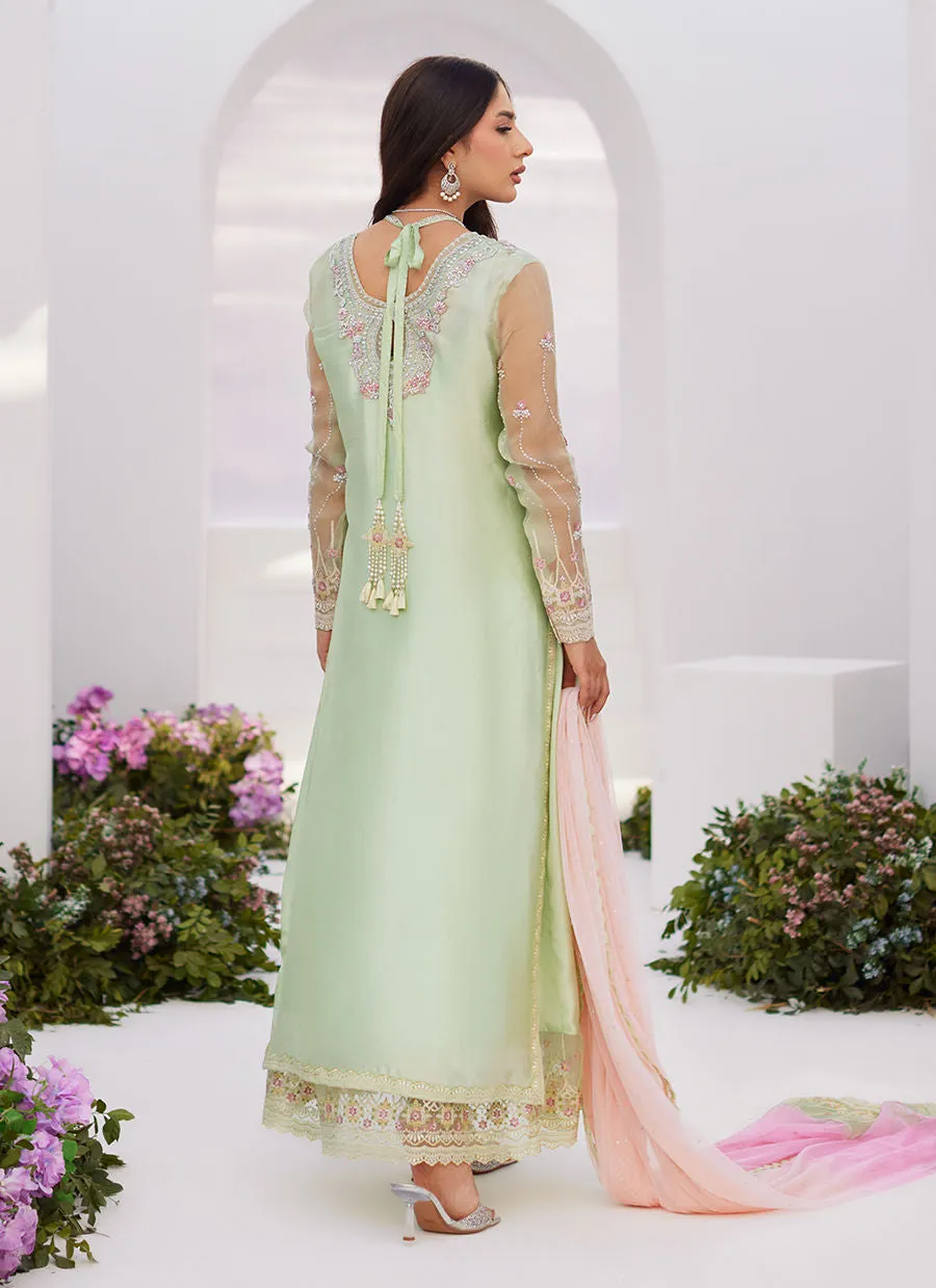 Zaza '24 - Collette Mint Ombre Embellished Column Shirt With Kalidaar With Embroidered Slip