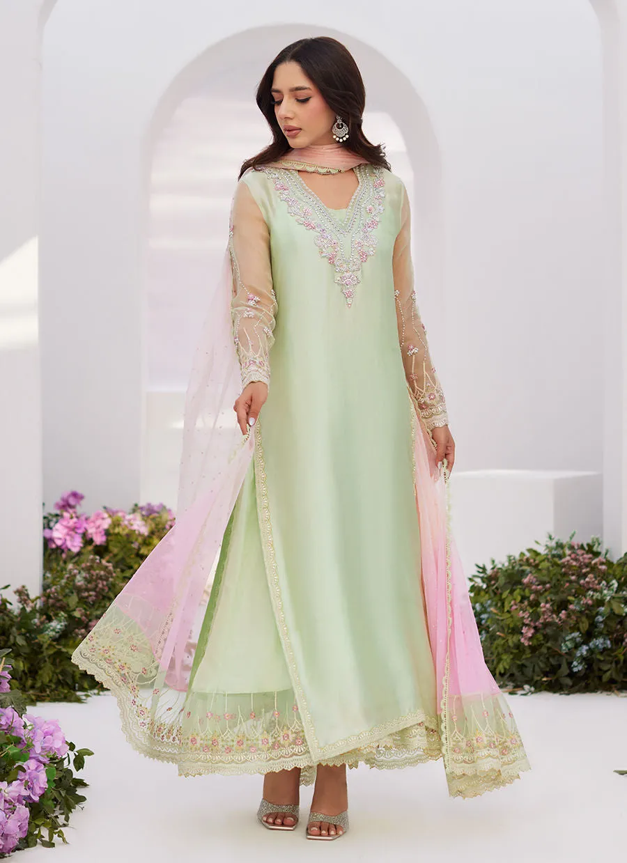 Zaza '24 - Collette Mint Ombre Embellished Column Shirt With Kalidaar With Embroidered Slip